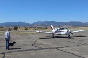 Rescue Puppy Iris adopters arrive in their plane