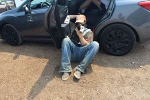 Patches the Mckinney Fire Puppy reunited with James "Mac"Benton. his owner