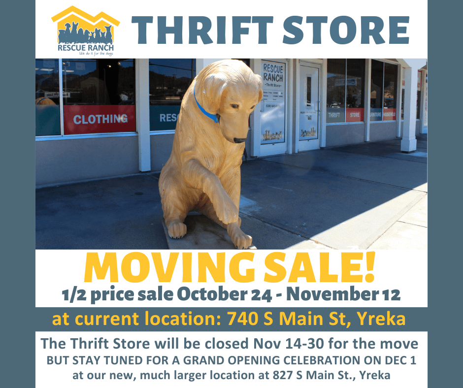 Rescue Ranch Thrift Store MOving Sale announcement
