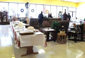 Rescue Ranch Thrift Store interior, Grand opeining cake table and checkout counter