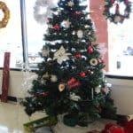 Rescue Ranch THrift Store interior decorated Christmas tree