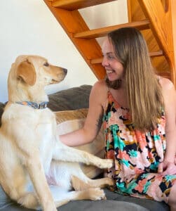 3 stray dogs, Maeve and adopter Yasya