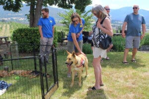 Rescue Ranch staff and volunteers with Honey and guests at Naumes Windery, July 4