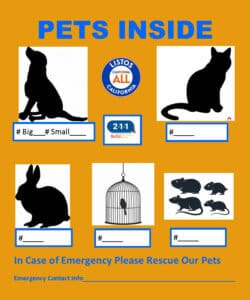 Emergency preparedness, Pets Inside advisory sticker for first responders