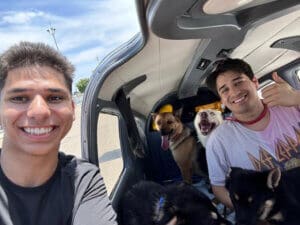 Air Transport, Isslaam with friend Isaac and dogs before take off