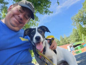 Dog adoptions, Eric selfie with Rescue Ranch dog 1