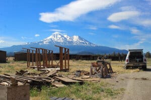New construction underway with Mt Shasta in the background