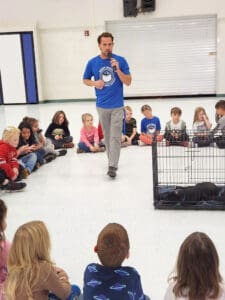 Dog rescues, Mt Shatsa Elemenatry Teacher adressing kids
