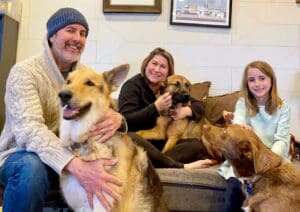 Foster dogs, Woosley foster family shot with Comet